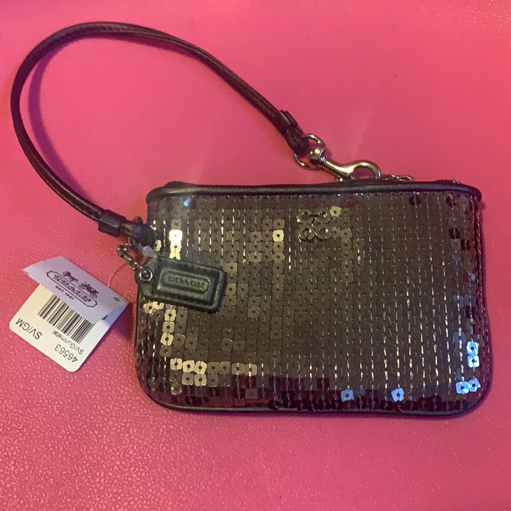 Coach wristlet Sequin in gunmetal gray